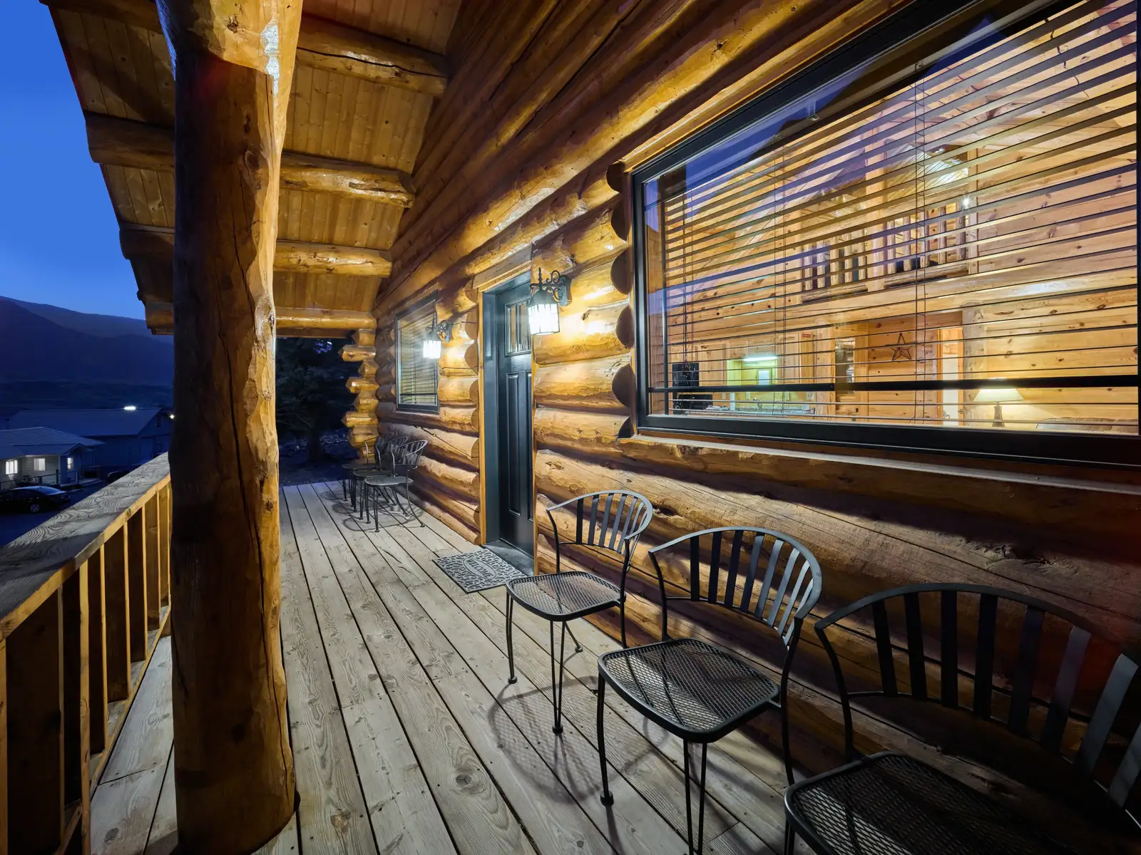 cabin porch at night