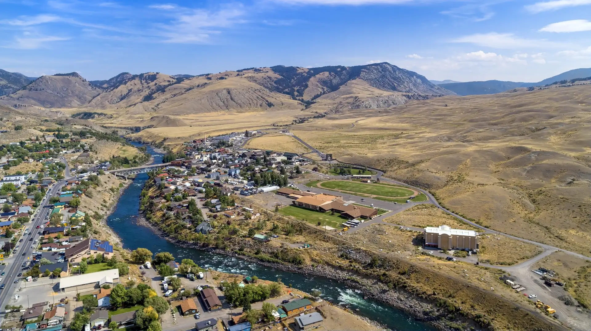 aerial view of Gardiner Montana